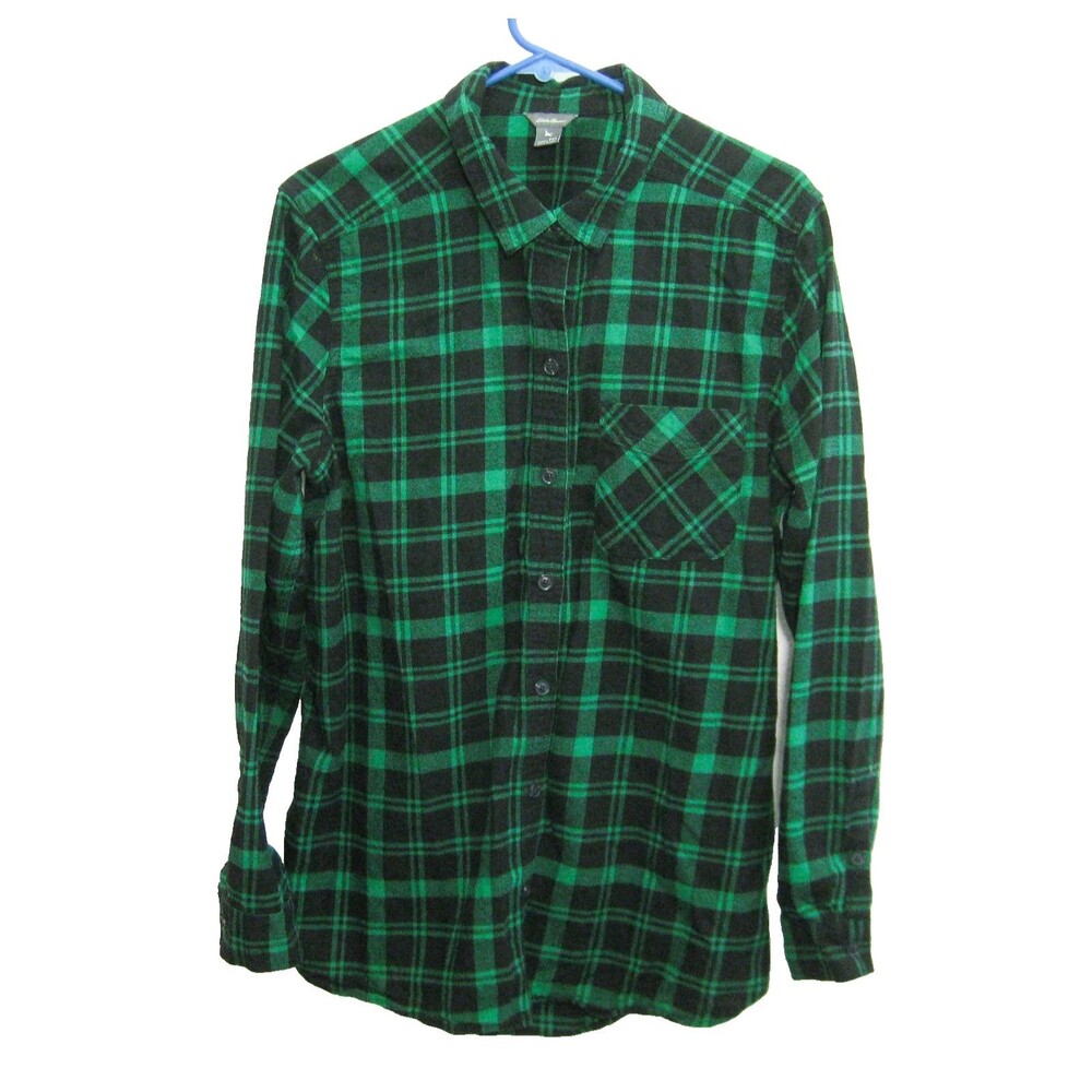 Eddie Bauer Flannel Shirt Women's TXL XLT Green Plaid Button Front Cotton Top